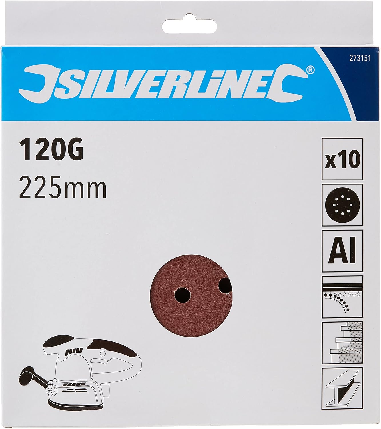 Silverline 273151 Hook and Loop Discs Punched 225 mm 10pk 225 mm 120 Grit