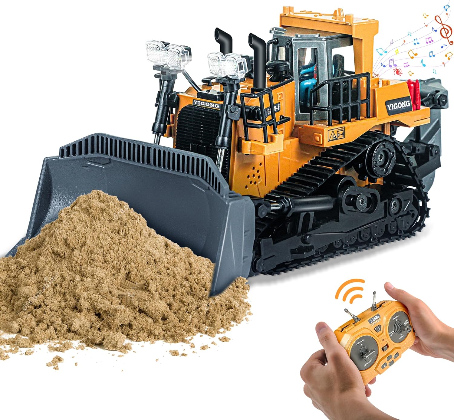 9-Channel Metal RC-Bulldozer - Realistic Construction Remote Control Bulldozers Toy with Metal bulldozing Shovel Lights Sounds, 2.4GHz Remote Control Tractor for Kids Birthday