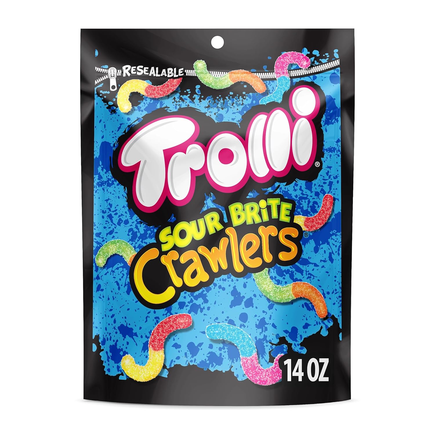 Trolli Sour Brite Crawlers, Candy, Cherry-Lemon, Strawberry-Grape & Orange-Lime, Sweet and Sour, Gummy Worms, 14 oz