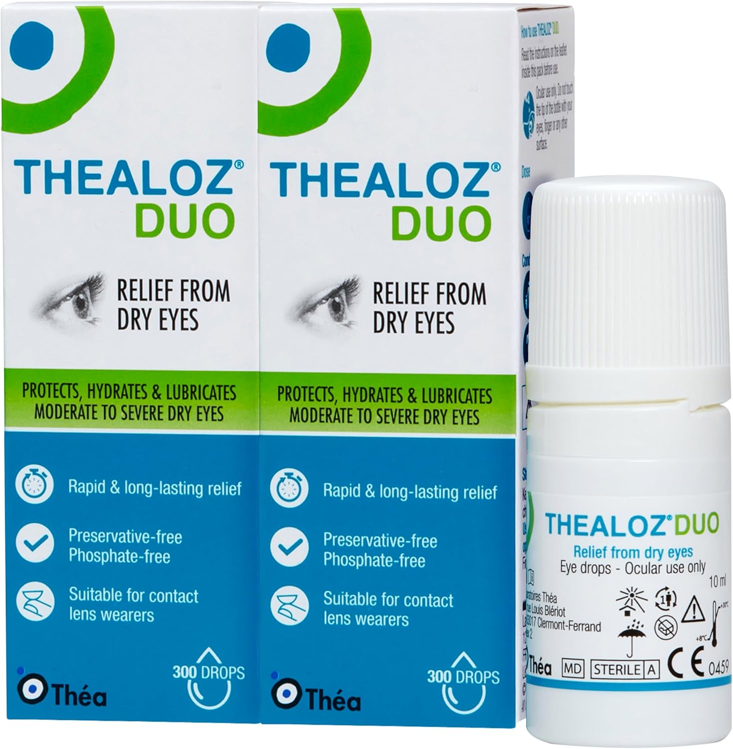 Thealoz Duo Eye Drops | Preservative-Free | Rapid Relief for Dry, Tired, Sore Eyes | Contact Lens Friendly | 2 Pack |10ml (600 Drops)