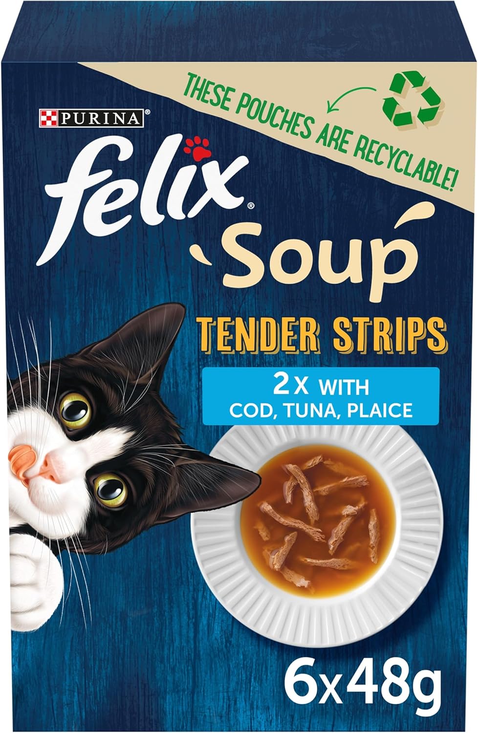 FELIX Soup Tender Strips Fish Selection Wet Cat Food 6x48g (Pack of 8)