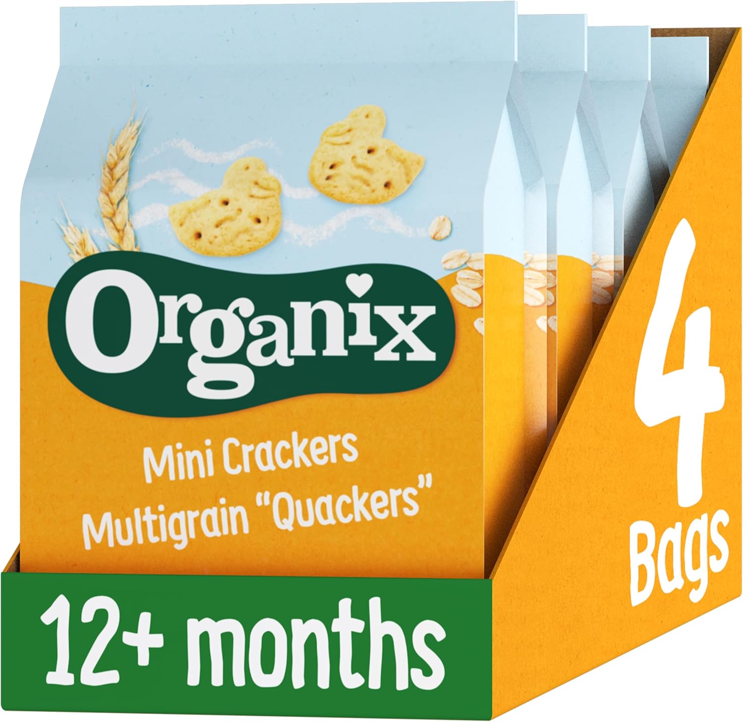 Organix Mini Crackers Multigrain 'Quackers' Sharing Bag, Toddler Snack, Made With Wholegrains 80 g (Pack of 4)