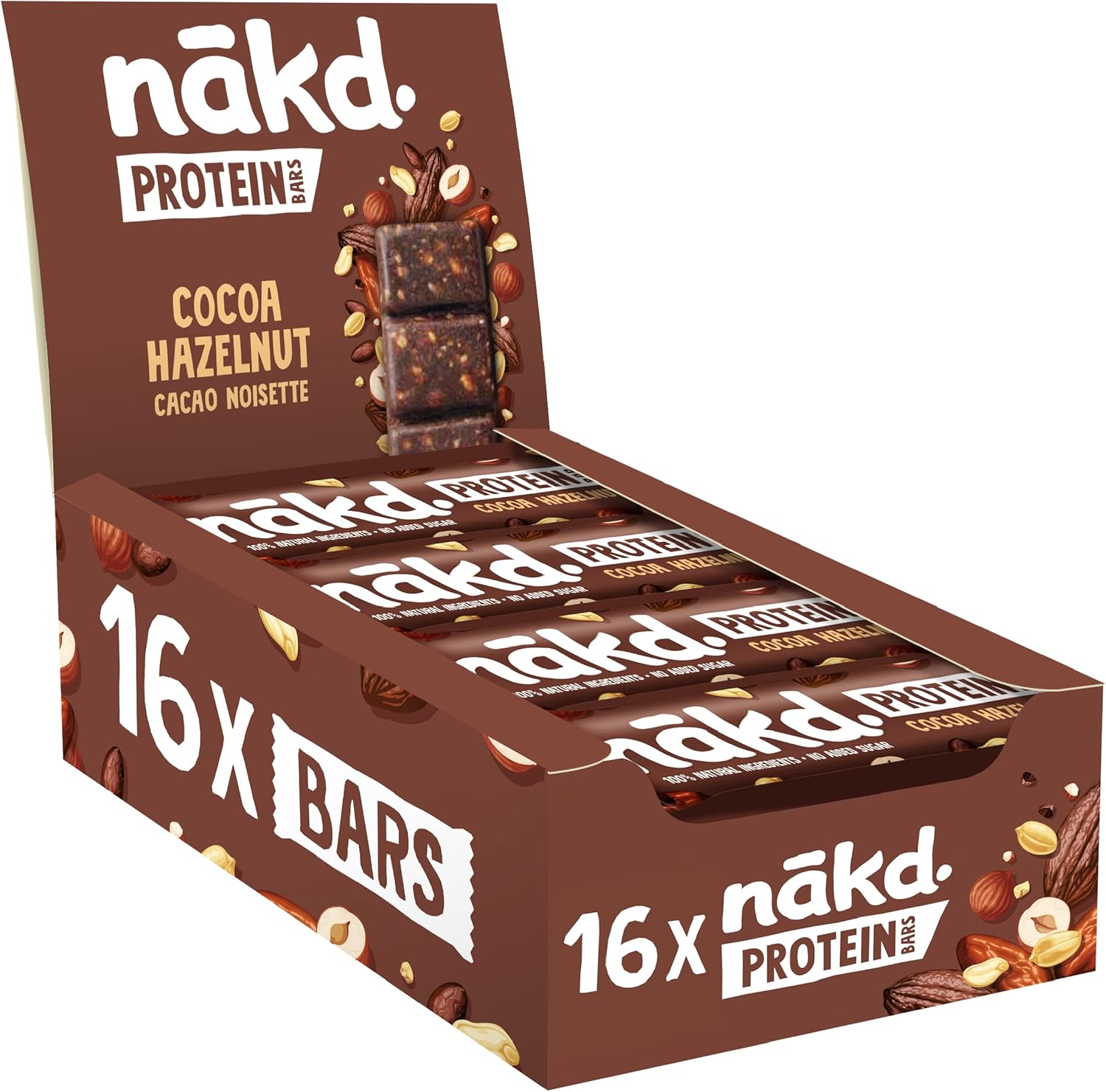 Nakd Cocoa Hazelnut Protein Bar - Vegan - Gluten Free - Healthy Snack, 45g (Pack of 16 bars)