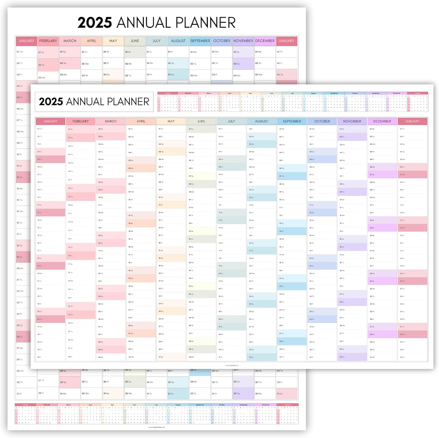 2025 Monthly Wall Planner, A2 60cm X 42cm | DOUBLE SIDED PRINT, Rainbow Wall Calendar 2025, Year Planner, Full Year to View | Organiser for Office, University, School | Colorful (Folded)