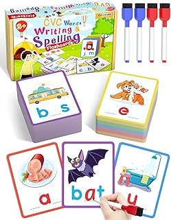 Gojmzo CVC Word Writing & Spelling Flash Cards, Preschool Learning Toddler Activities, Kindergarten Homeschool Supplies, Sight Words Reading Game, Montessori Educational Toys for 3 4 5 6 Year Old Kids