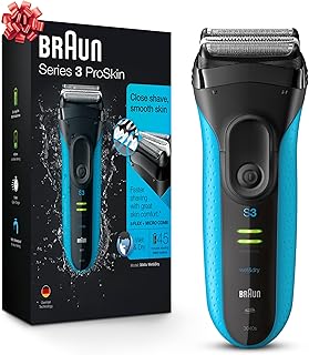 Braun Electric Series 3 Razor with Precision Trimmer, Rechargeable, Wet & Dry Foil Shaver for Men, Blue/Black, 4 Piece