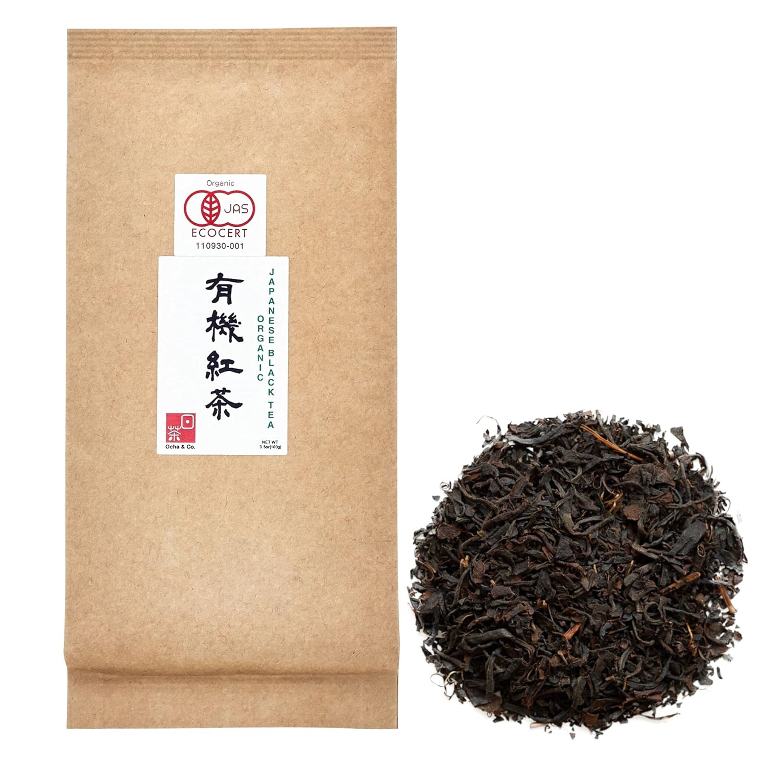 Ocha & Co. Organic Black Tea Loose Leaf Japanese Benifuuki Tea Zero Bitterness, Smooth & Mild Premium Tea, 100g/3.5oz