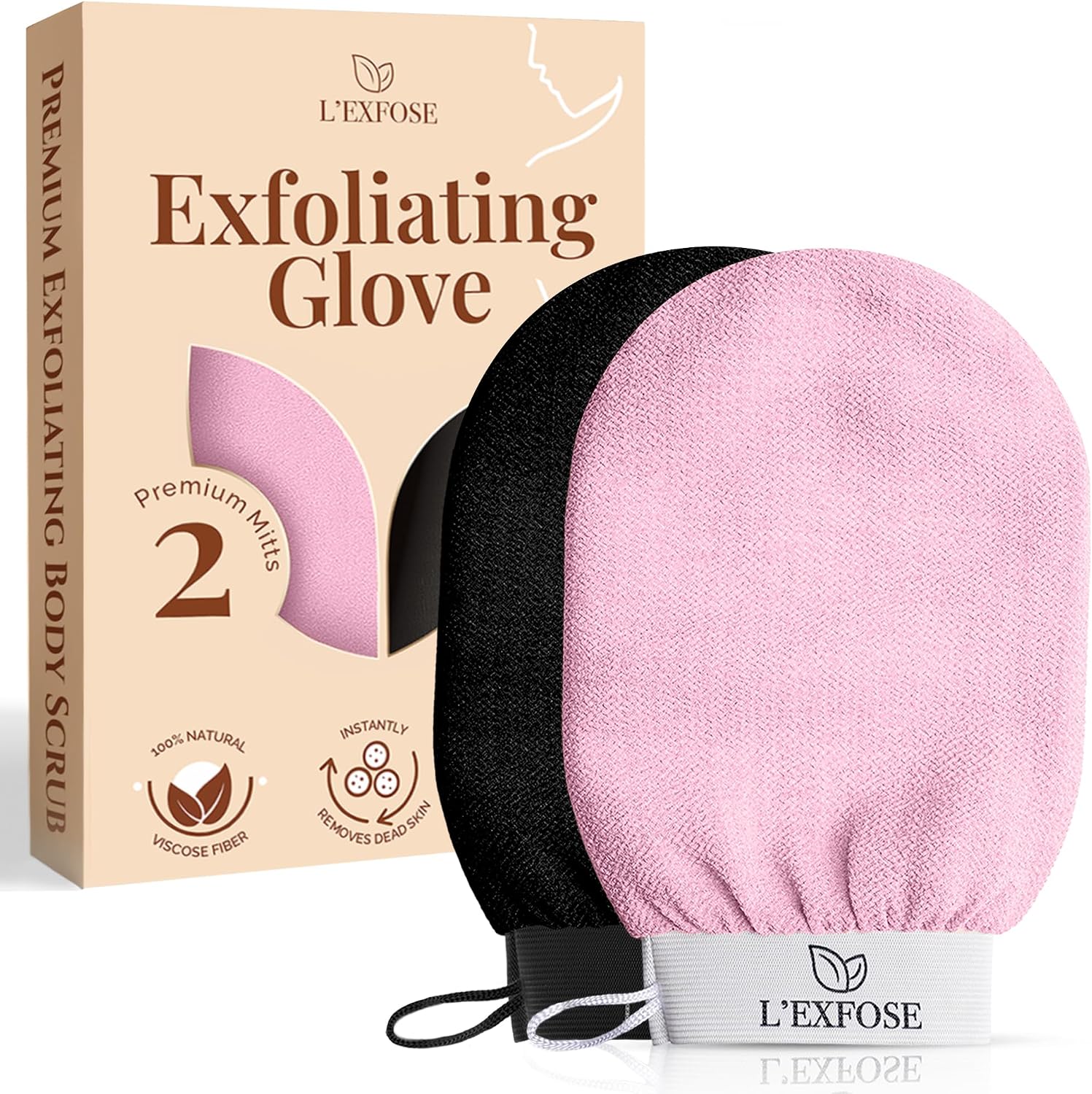 Kessa Exfoliating Glove for Shower, Made with 100% Natural Viscose - 2pcs