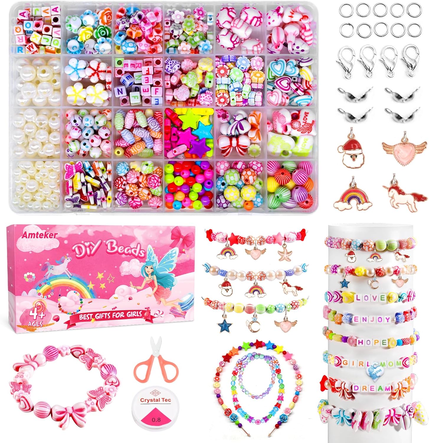 Amteker Bracelet Making Kits for Girls, Jewellery Making Kit Girls Birthday Presents, Gifts for Teenage Girls Arts Craft Kits for Kids Age 4-9, DIY Beads Friendship Bracelet Making Kit 24 Colours