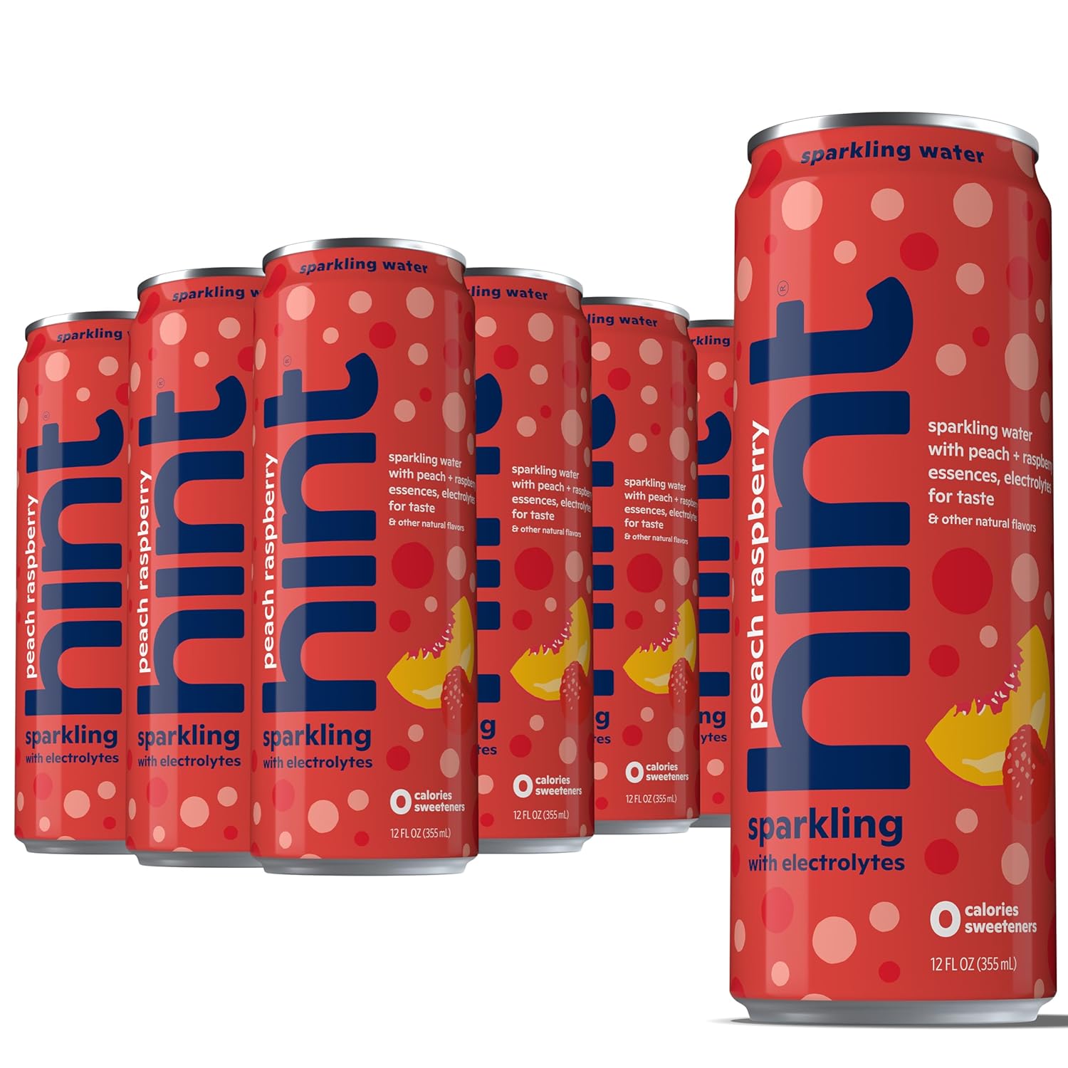 Hint Sparkling Water, Peach Raspberry - Canned Flavored Water Beverages with Electrolytes, Zero Calories, and Sugar Free - 12 Fl Oz Cans (Pack of 12)