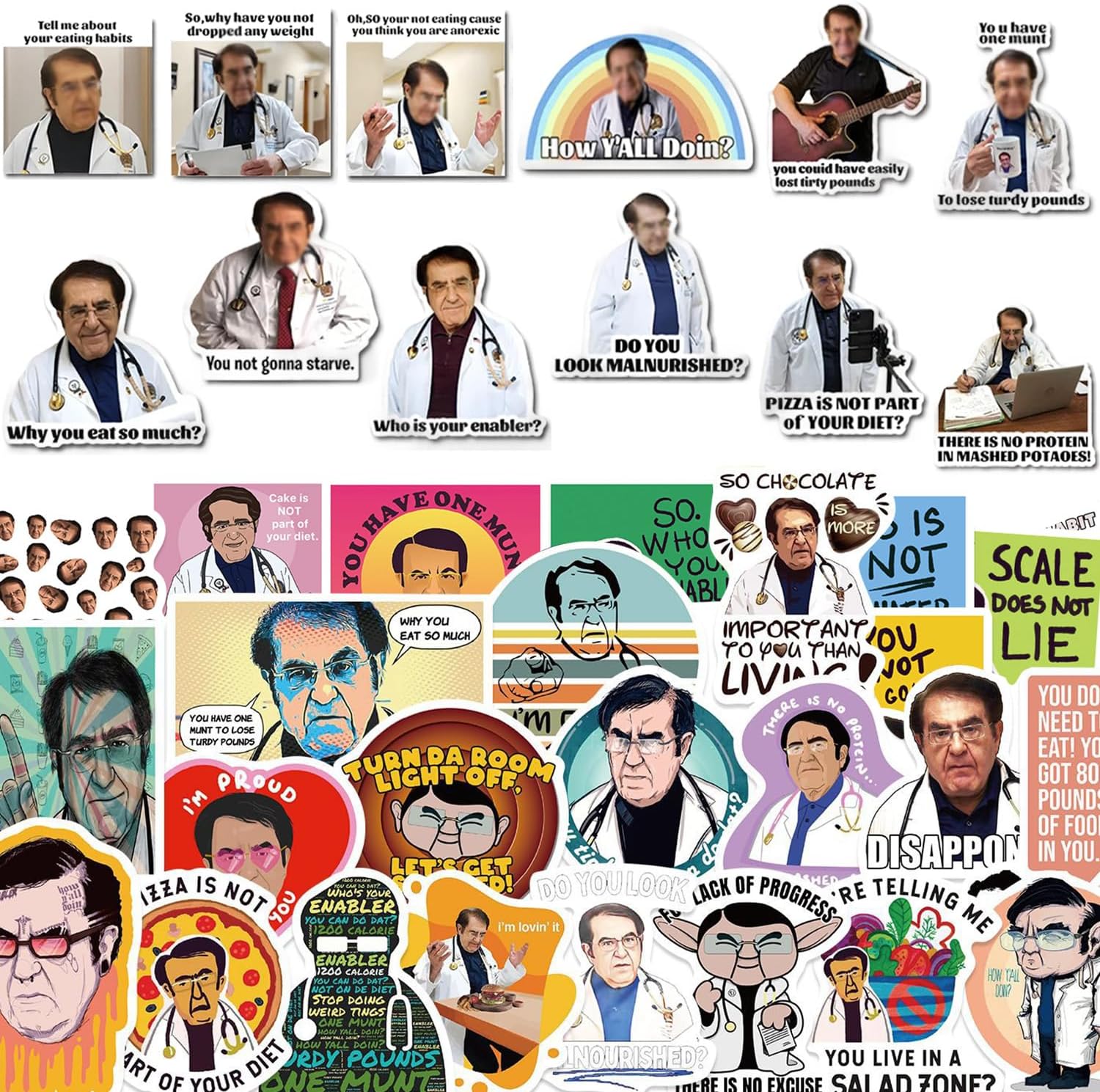 50 PCS Dr Now Stickers &12 PCS Dr Now Fridge Magnet Funny Kitchen Fridge Magnets Dr Nowzaradan Weight Loss Stickers Motivational Diet Helper