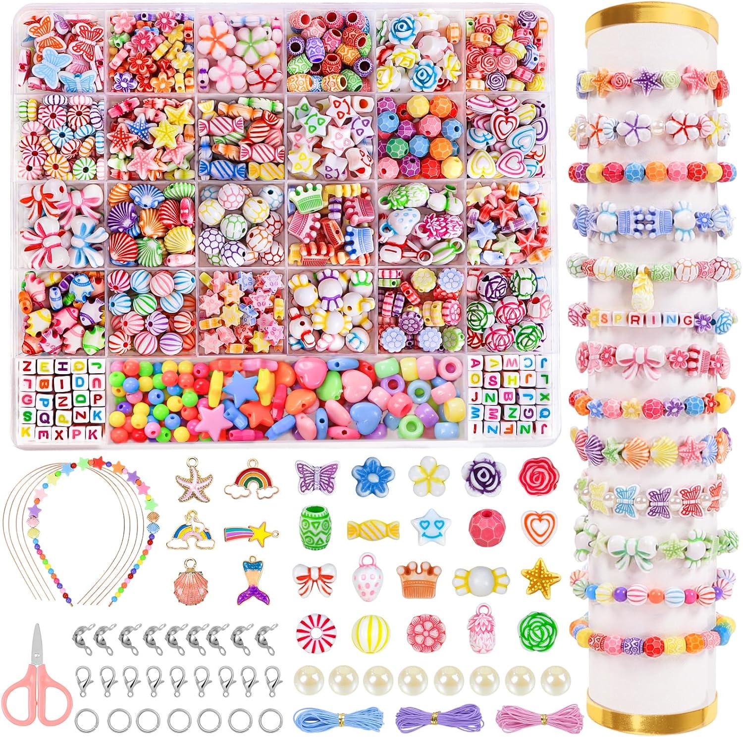 JOISHOP 880PCS Children DIY Beads Set, Kids Friendship Headband Making Kit Colorful Alphabet DIY Pop Beads Girls Bracelet Jewellery Making Kits for Girls Kids