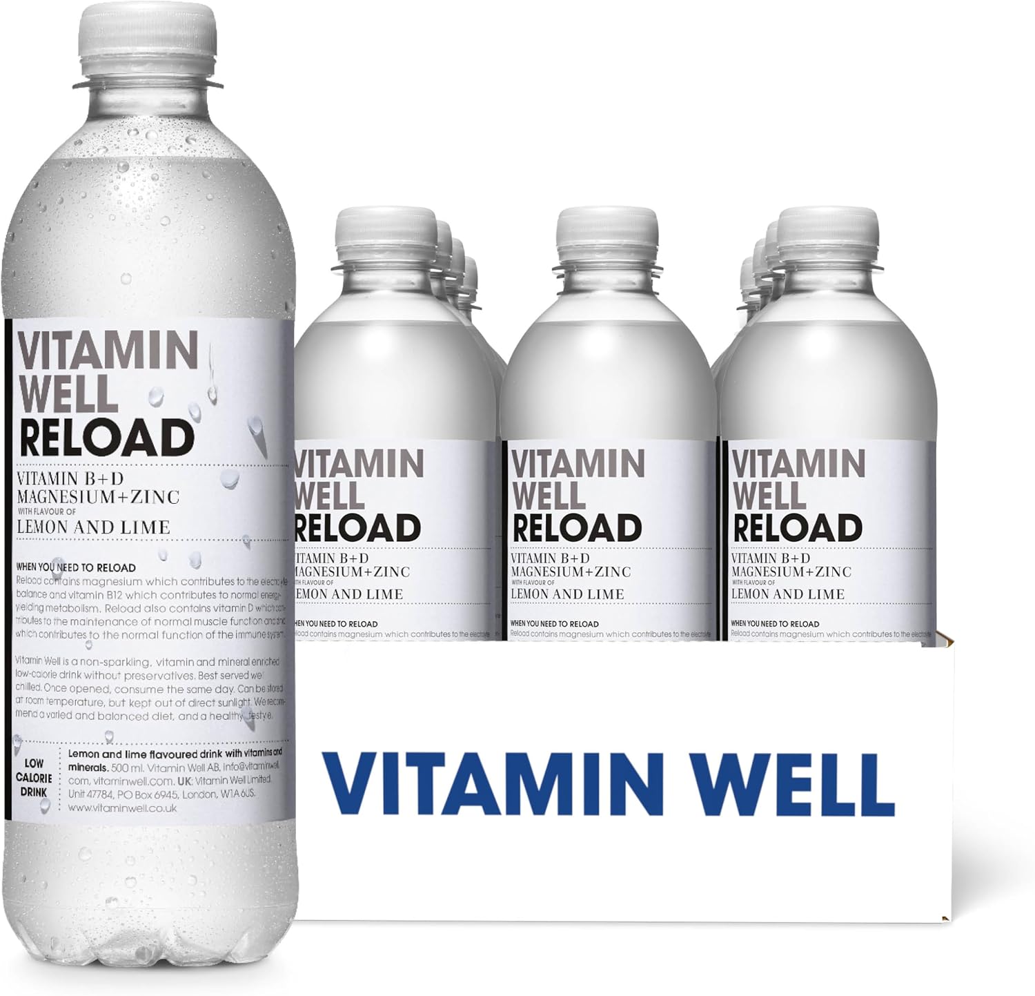 Vitamin Well Lemon & Lime Flavouredwater– Enriched with Vitamin D, B, Magnesium, Zinc, Low Calorie, Vitaminwater– 12 x 500ml (RELOAD)