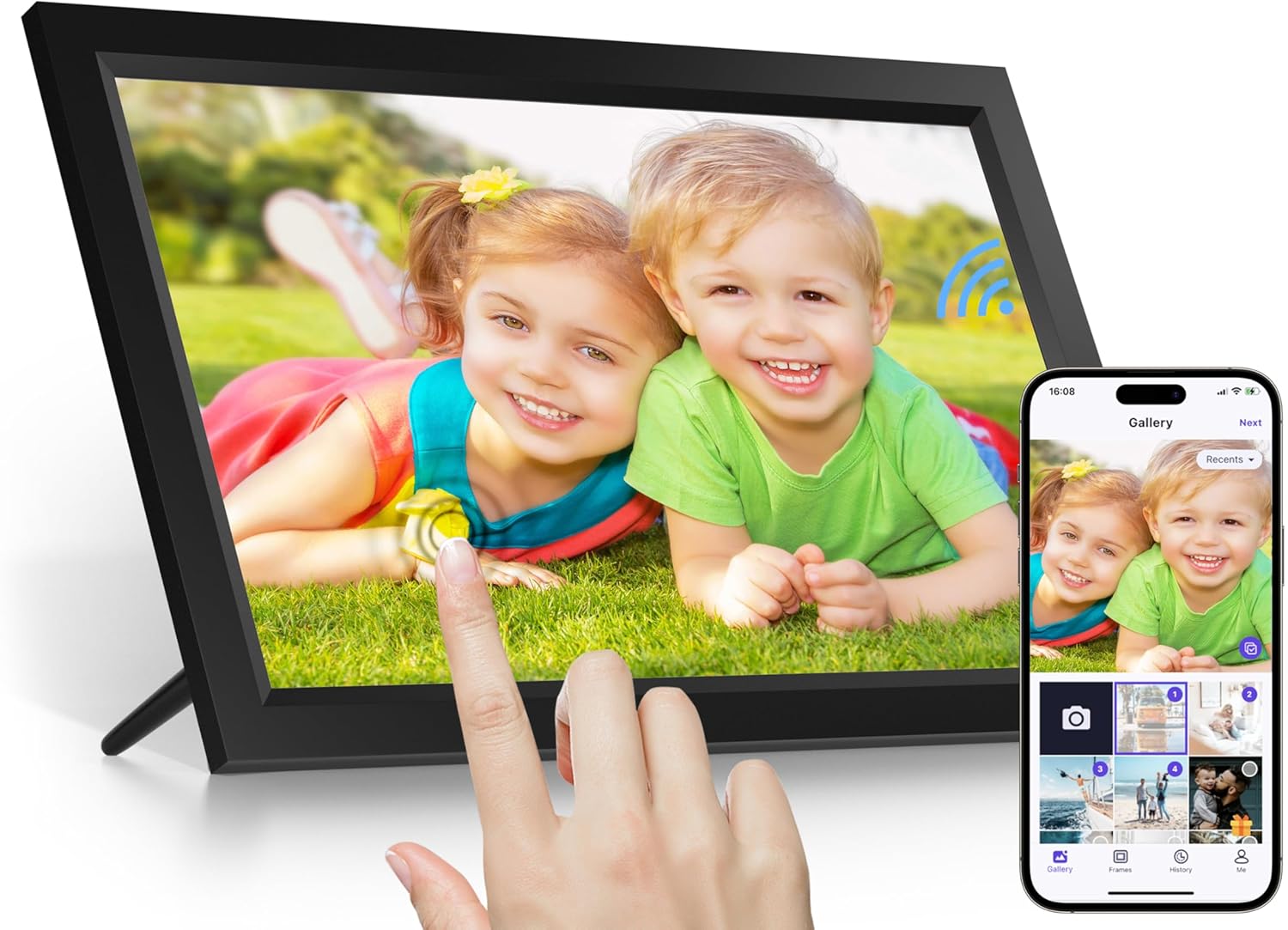 15.6 Inch WiFi Digital Photo Frame, 1366x768 HD IPS Touch Screen Photo Frame Electronic, 32GB Memory, Auto-Rotate, Wall Mountable, Share Photos/Videos Instantly via App from Anywhere