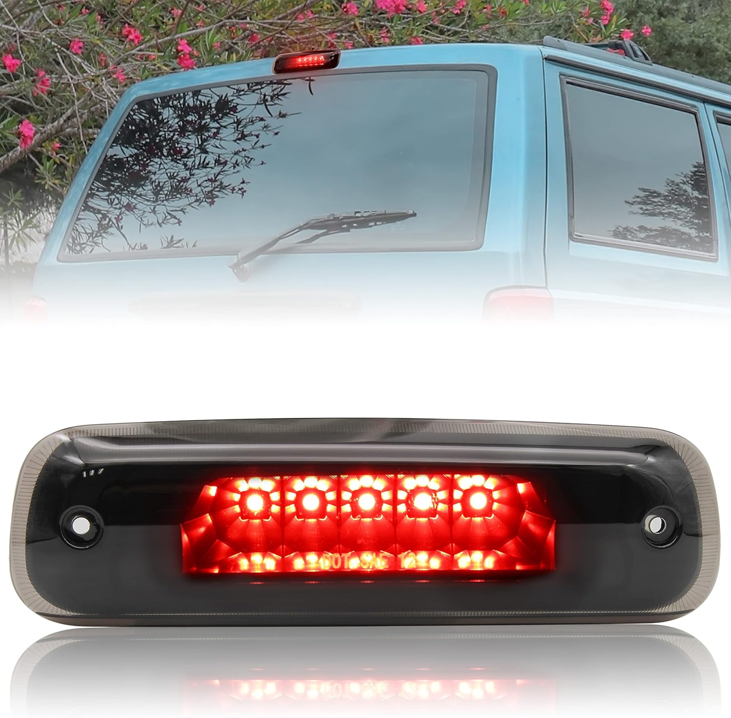 LED 3rd Third Brake Light for Cherokee 97-01, KEWISAUTO Smoked Black Center High Mount Stop Light for Jeep Cherokee 1997 1998 1999 2000 2001 Accessories(1PCS, Replace# 55155614AE)