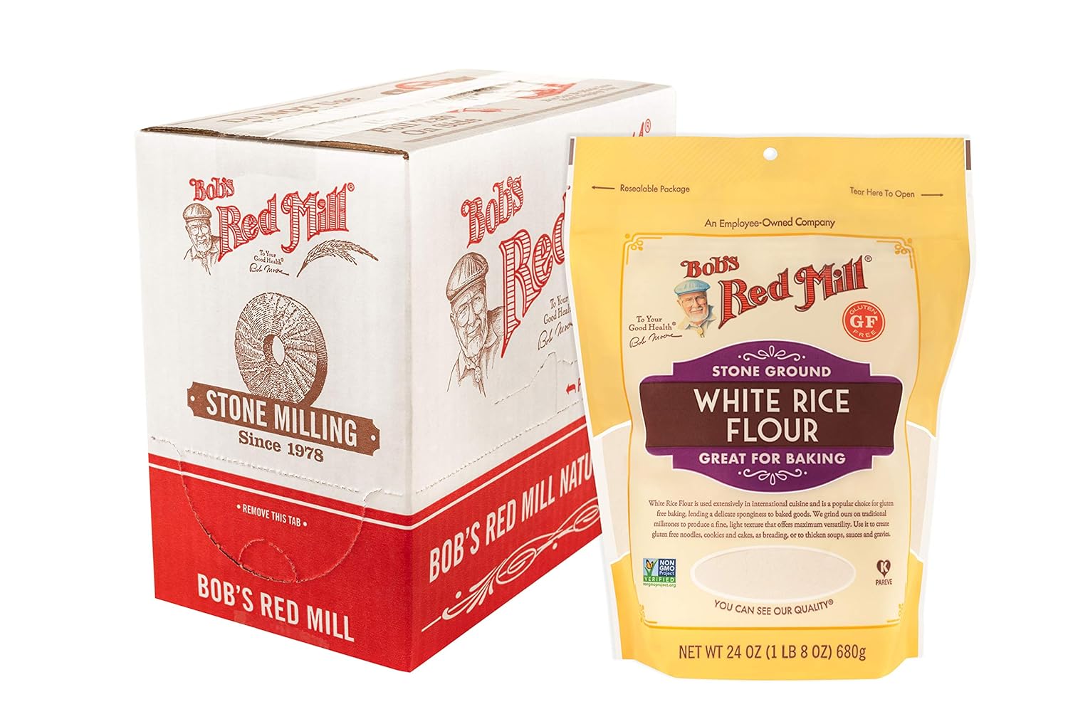 Bob's Red Mill White Rice Flour, 24oz (Pack of 4) - Non GMO, Vegan, Kosher