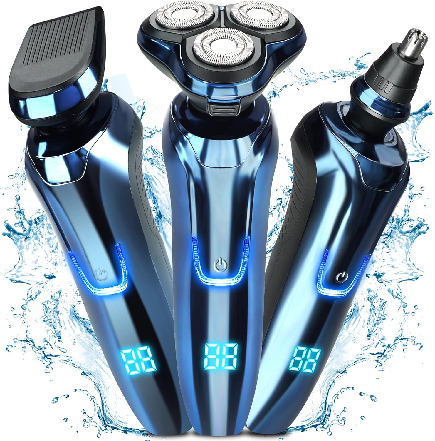 Electric Razor for Men, IPX7 Waterproof Wet & Dry Cordless Shaver, 120 Min Shaving with Precision Trimmer, Nose Hair Trimmer, LED Display, Travel Lock