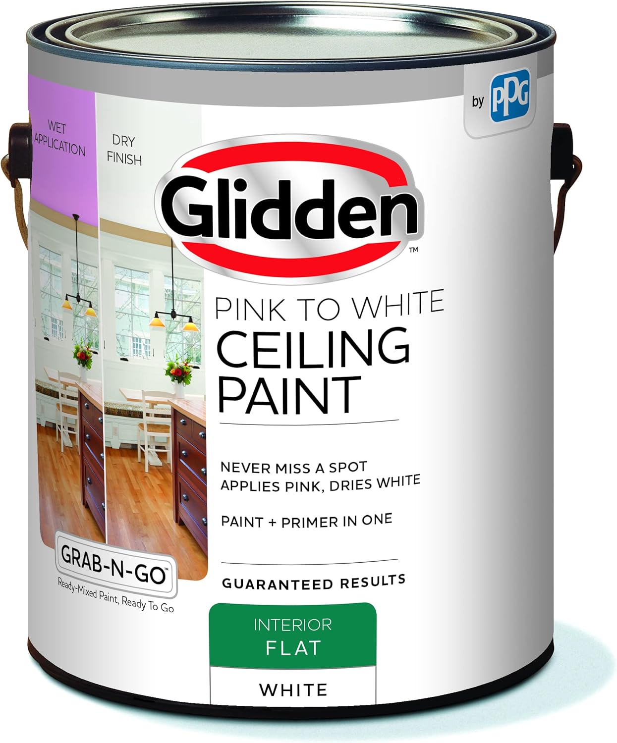 Glidden Grab-N-Go Pink to White Ceiling paint, 1 Gallon, Flat, White