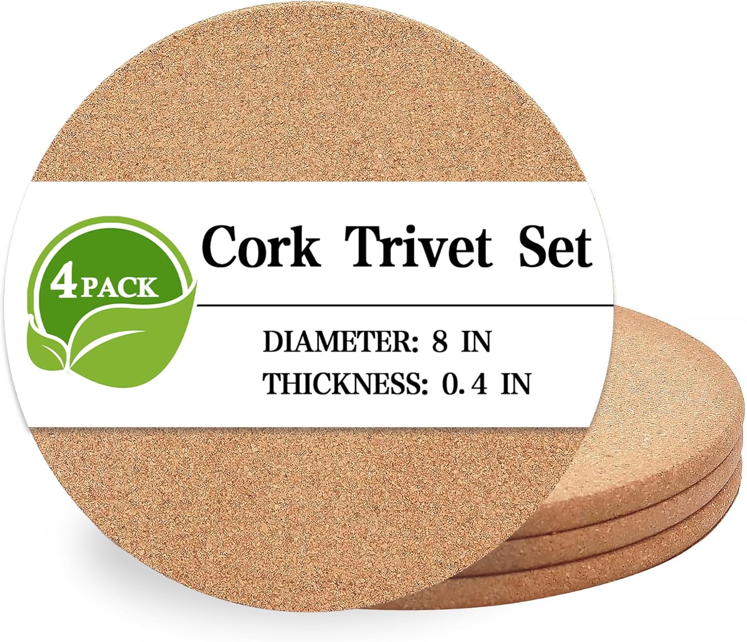 Cork Trivet, 4 Pack High Density Thick Cork Coasters Set for Hot Dishes, 8 Inch Heat Resistant Multifunctional Cork Trivets for Hot Dishes, Hot Pads for Kitchen, Table, Countertops