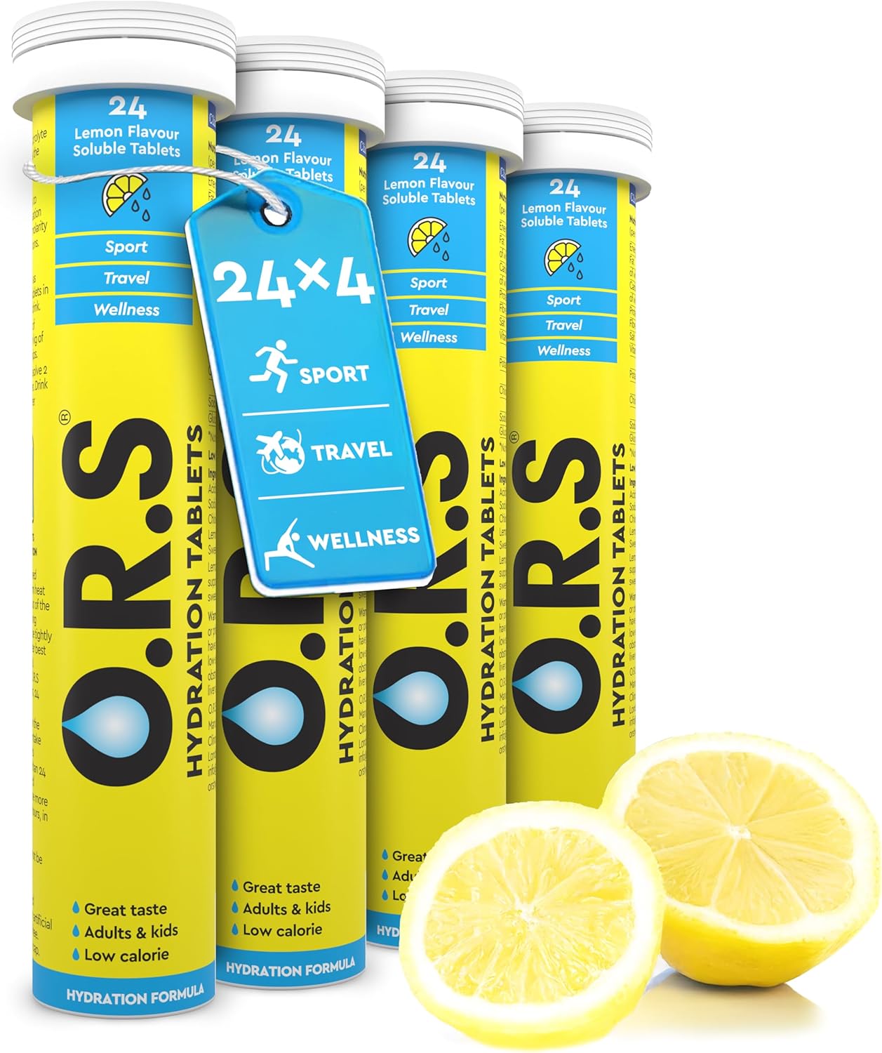 O.R.S Hydration Tablet with Electrolytes for Rehydration, Wellness, Travel, Sports & Recovery | Vegan, Gluten-Free & Low-Calorie Electrolyte Tablets with Natural Lemon Flavour, 96 Tablets