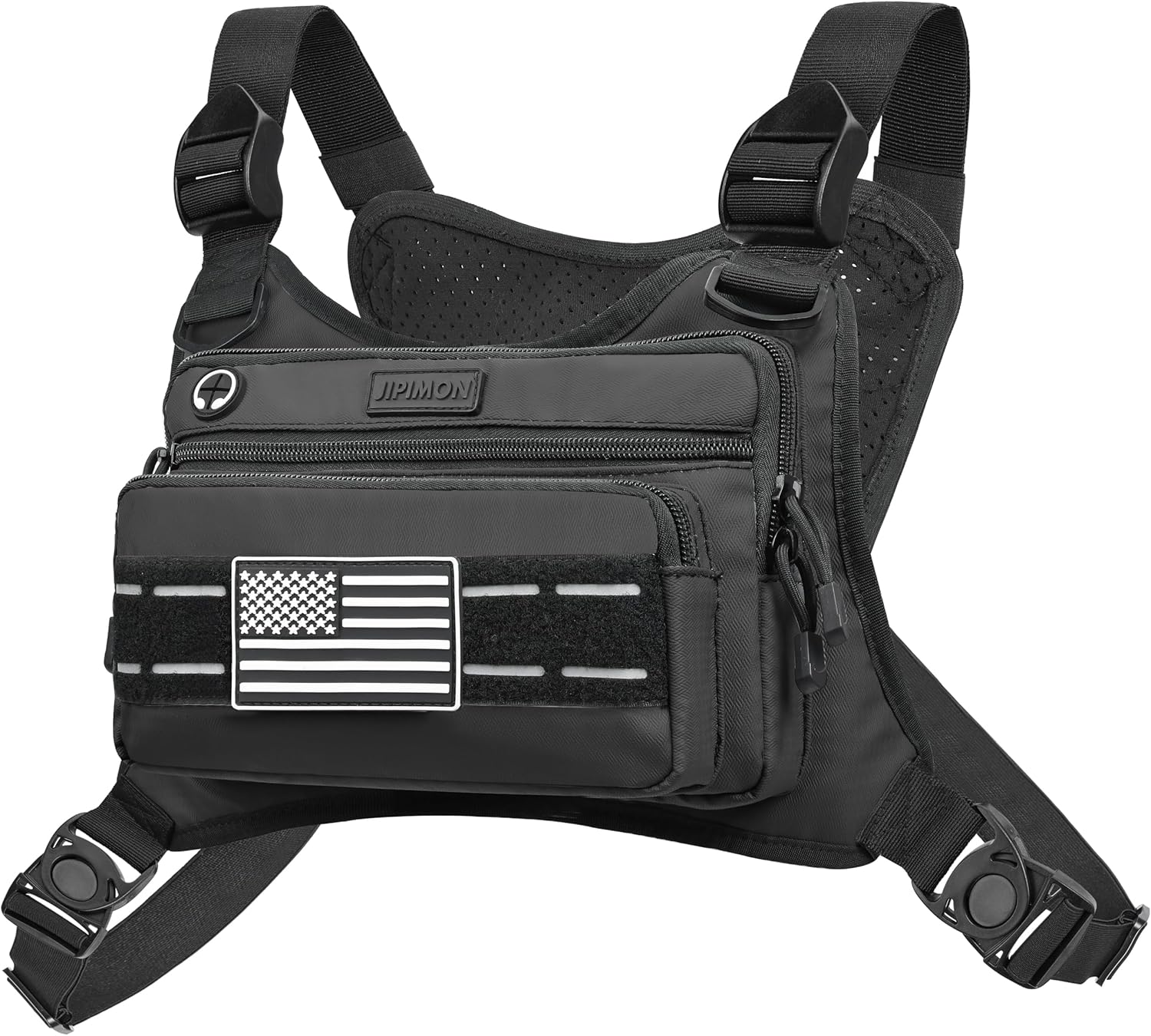 JIPIMON Chest Bag For Men With Extra Storage, Waterproof Outdoor Sports Chest Bag For Running, Cycling, Hiking, Rock Climbing (Black)