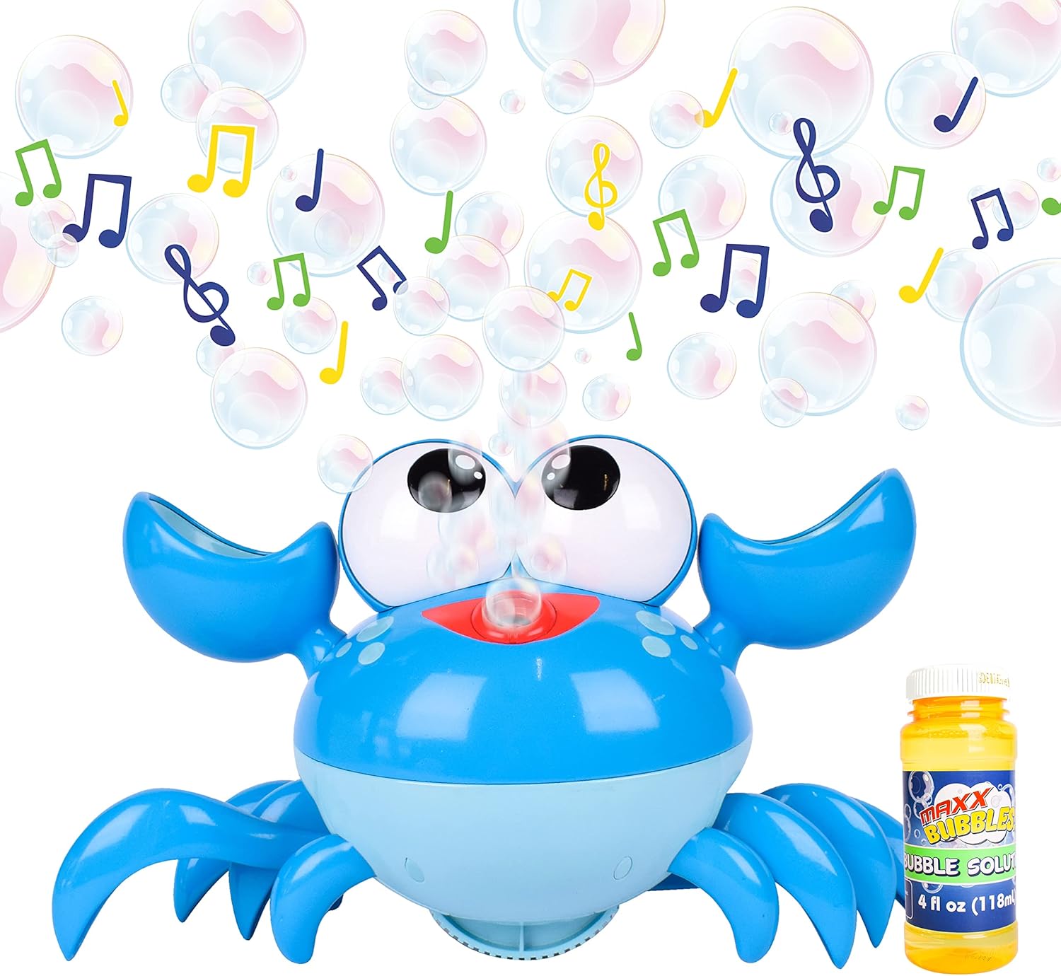 Dancing Crab Bubble Machine - Moving Bubble Blower for Kids | Lights Up and Plays Music | 4oz Bottle of Bubble Solution - Sunny Days Entertainment,Blue