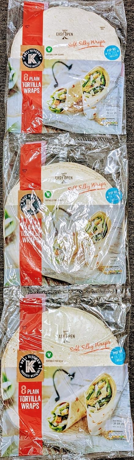 24pcs Vegan Tortilla Wraps Soft and Silky made with extra virgin olive oil mexican meals or for Sandwiches and Kebab Rolls, Large Size of (3x8) 24pcs for family parties or at work