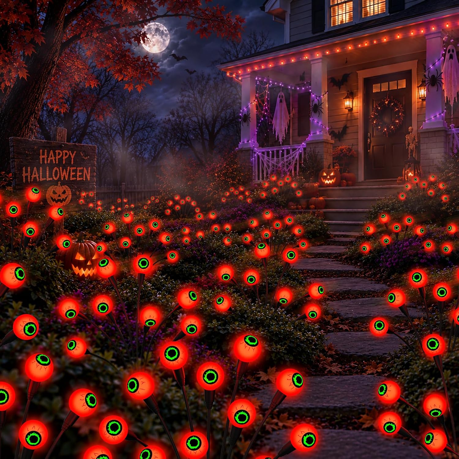 Halloween Decorations Outdoor, 6Pack 48 LEDs Solar Eyeball Lights
