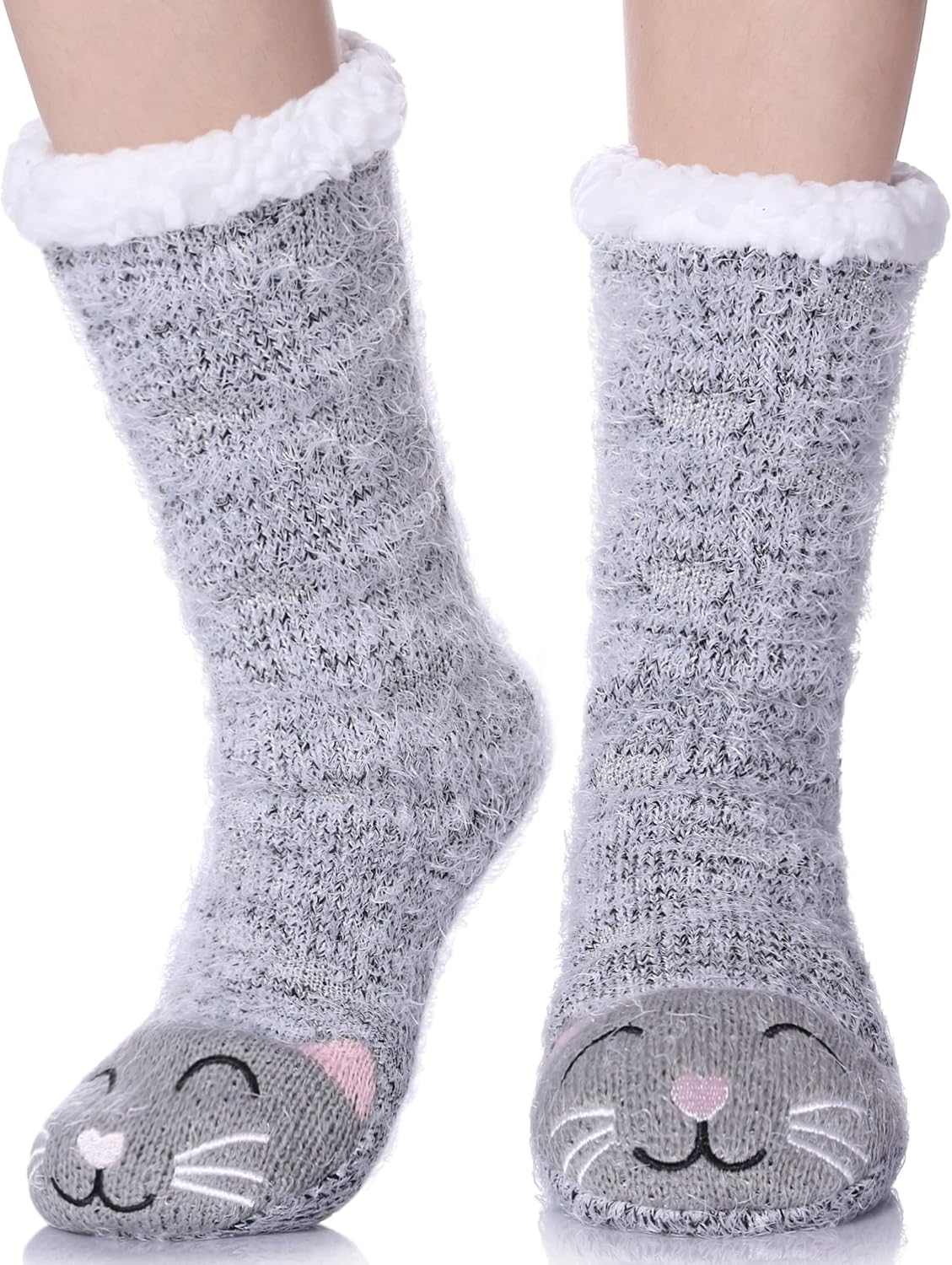 Fuzzy Slipper Socks For Women with Grippers Winter Warm Thick Plush Fleece Lining Non Slip Animal Home Socks