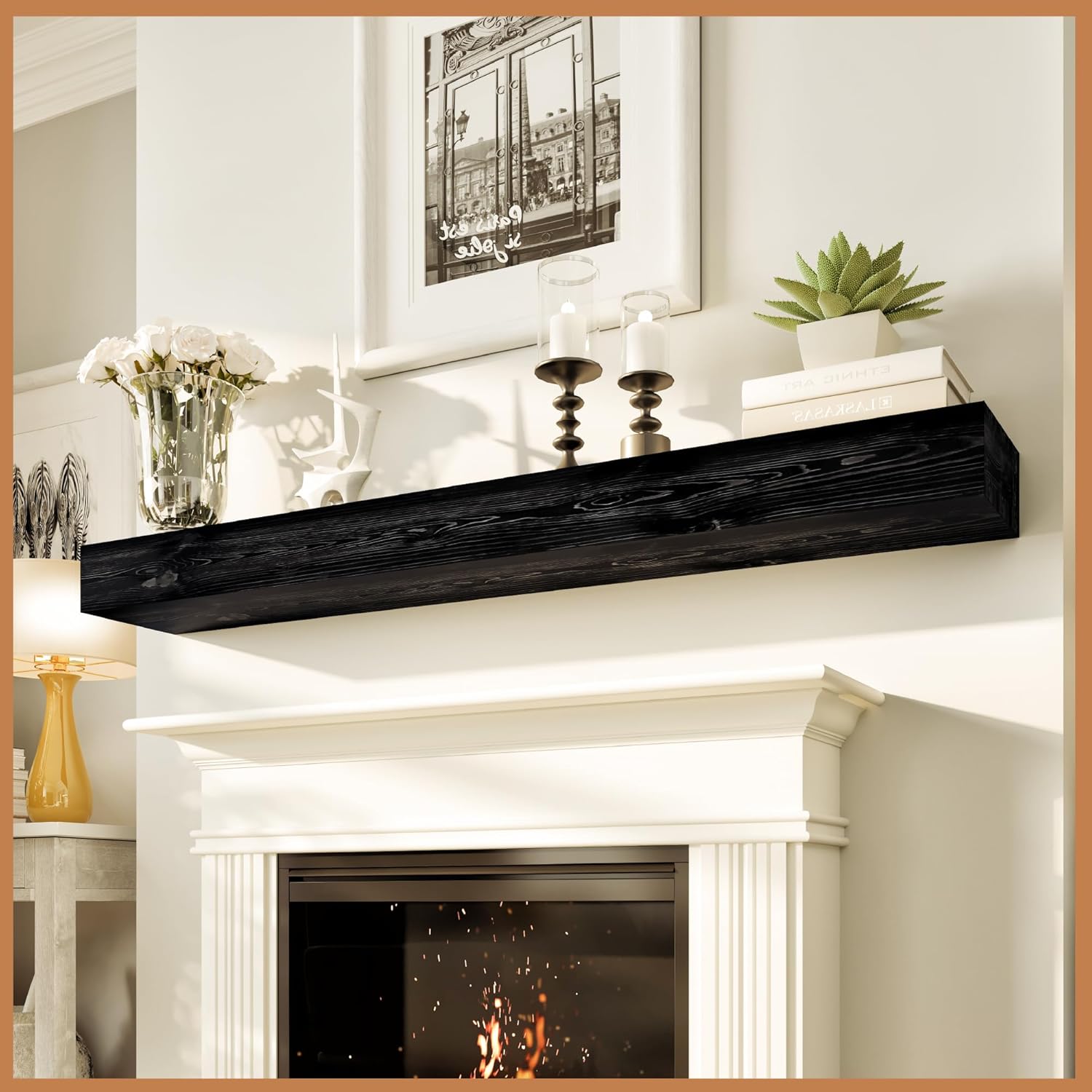 Avana Rustic Fireplace Mantle Shelf 60 Inches for Home Decor/Wall Decor - Handcrafted Wood Shelf for Wall - Decorative Fireplace Mantel Shelf - Farmhouse Mantle Decor 60 X 8 X 3 - Espresso