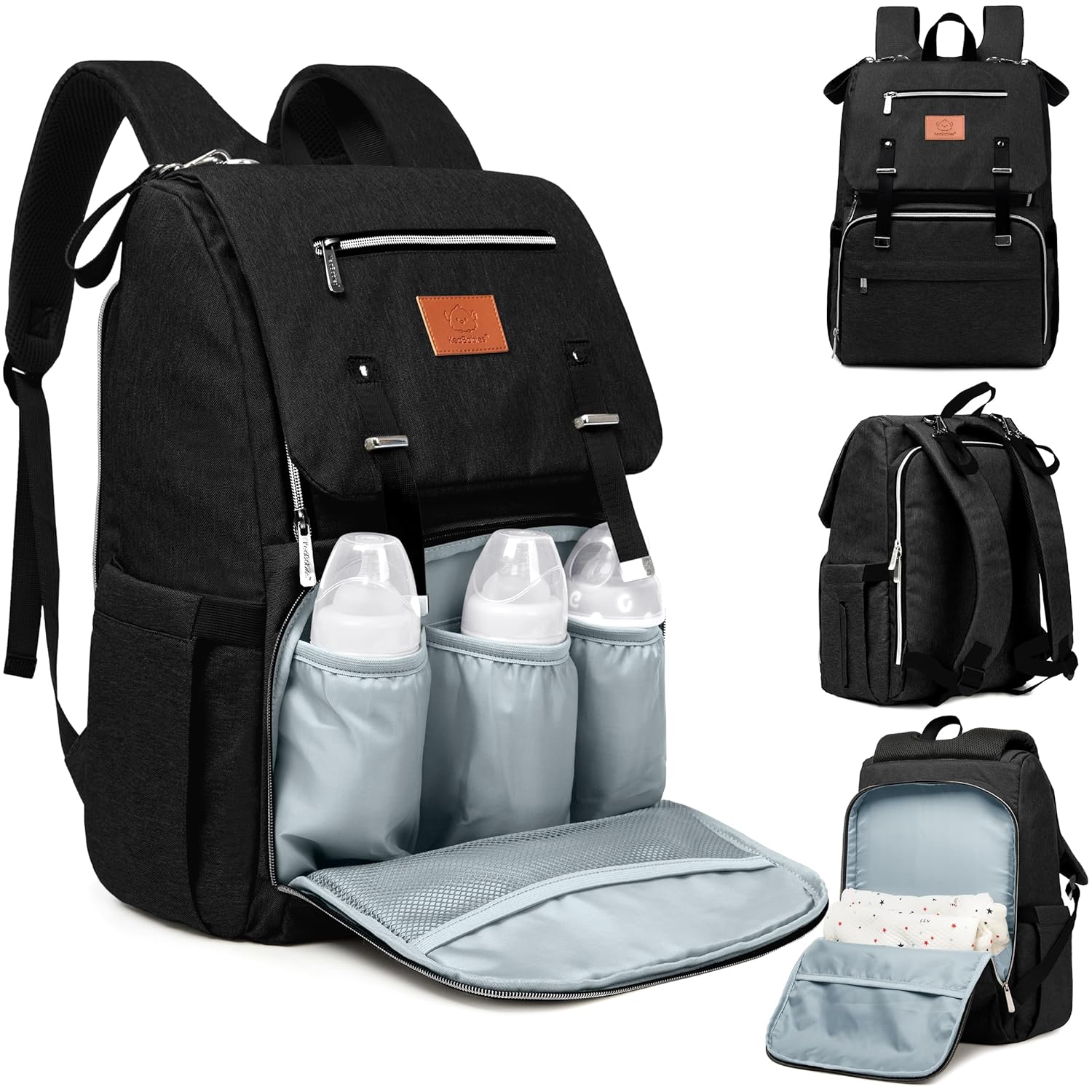 KeaBabies Baby Diaper Bag Backpack - Large Baby Bag for Boys, Girls, Waterproof Baby Backpack, Diaper Bags for Baby Girl, Baby Boy Bag Backpack,Travel Diaper Bag with Changing Pad (Trendy Black)