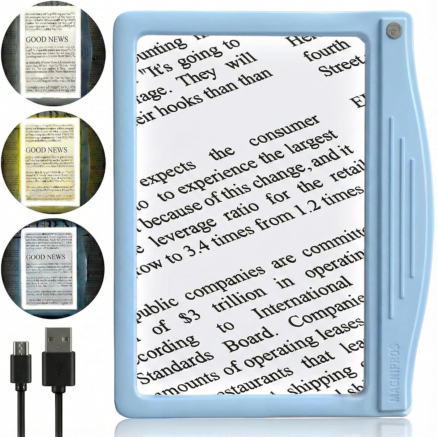 MagniPros 5X Rechargeable Large Ultra Bright LED Page Magnifier with Anti-Glare Lens & 3 Color Light Modes, Relieve Eye Strain- Ideal for Reading Small Print, Low Vision, Seniors