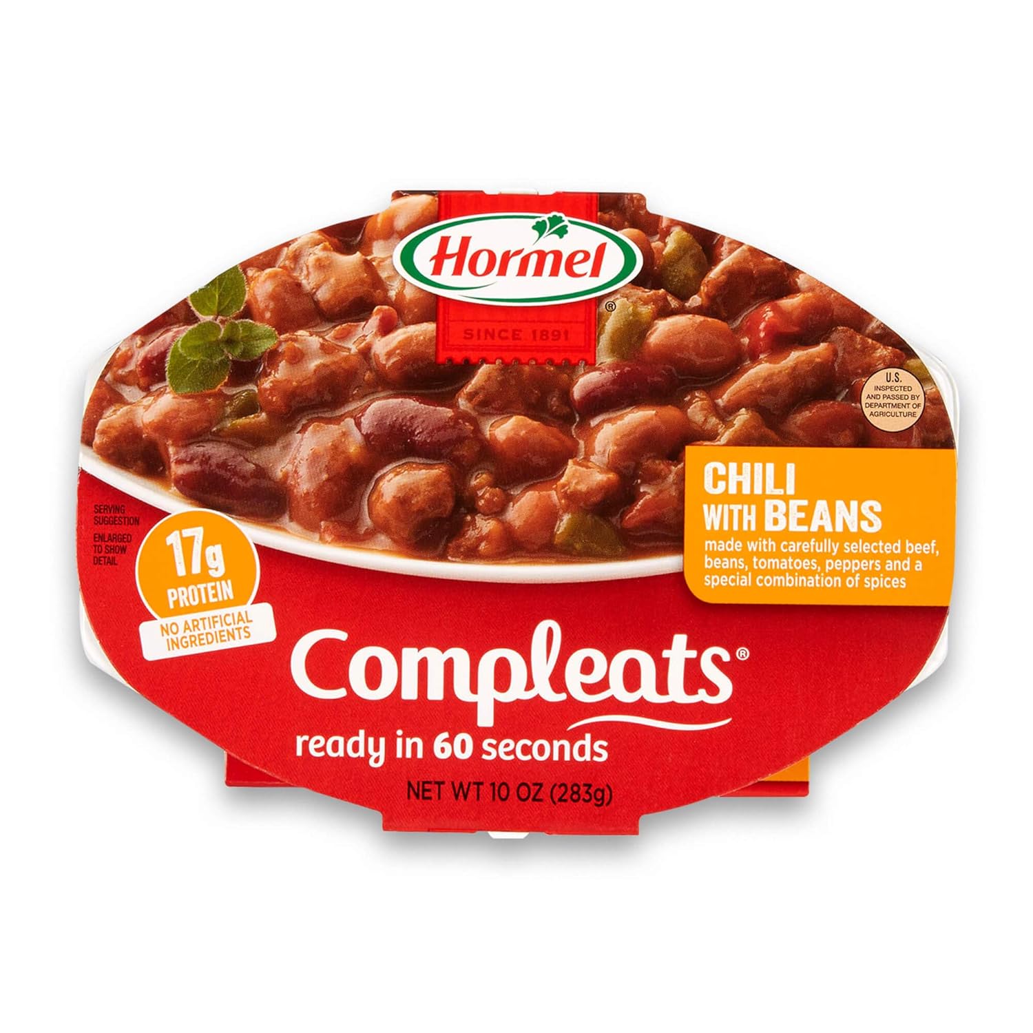 HORMEL COMPLEATS Chili with Beans Microwave Tray, 10 Ounces (Pack of 6)