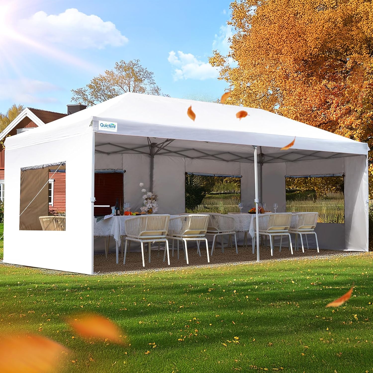 Quictent Privacy 10x20 ft Pop up Canopy with 6 Sidewalls Easy up Canopy Tent Instant Shelter with Windows for Outdoor Event Party