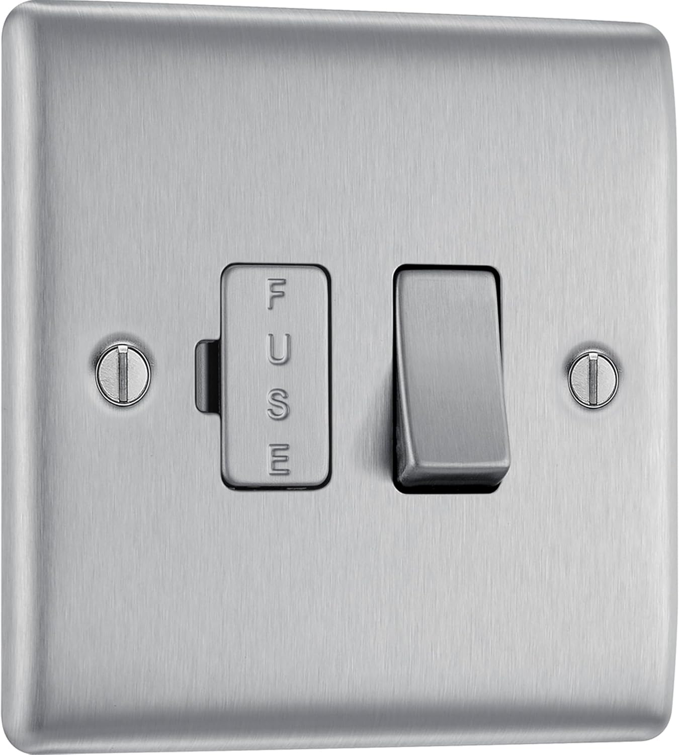BG Electrical Switched Fused Connection Unit, Fused Spur Switch, Double Pole, Raised and Slim Profile, Round Edges, Nexus Metal, Brushed Steel, 13A, NBS50