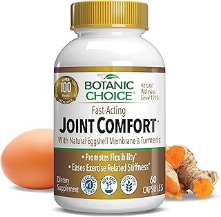 Botanic Choice Fast-Acting Joint Comfort with NEM Natural Eggshell Membrane, Turmeric Curcumin, Bioperine, & White Willow Bark, Supports Joint Health, 60 500mg Capsules