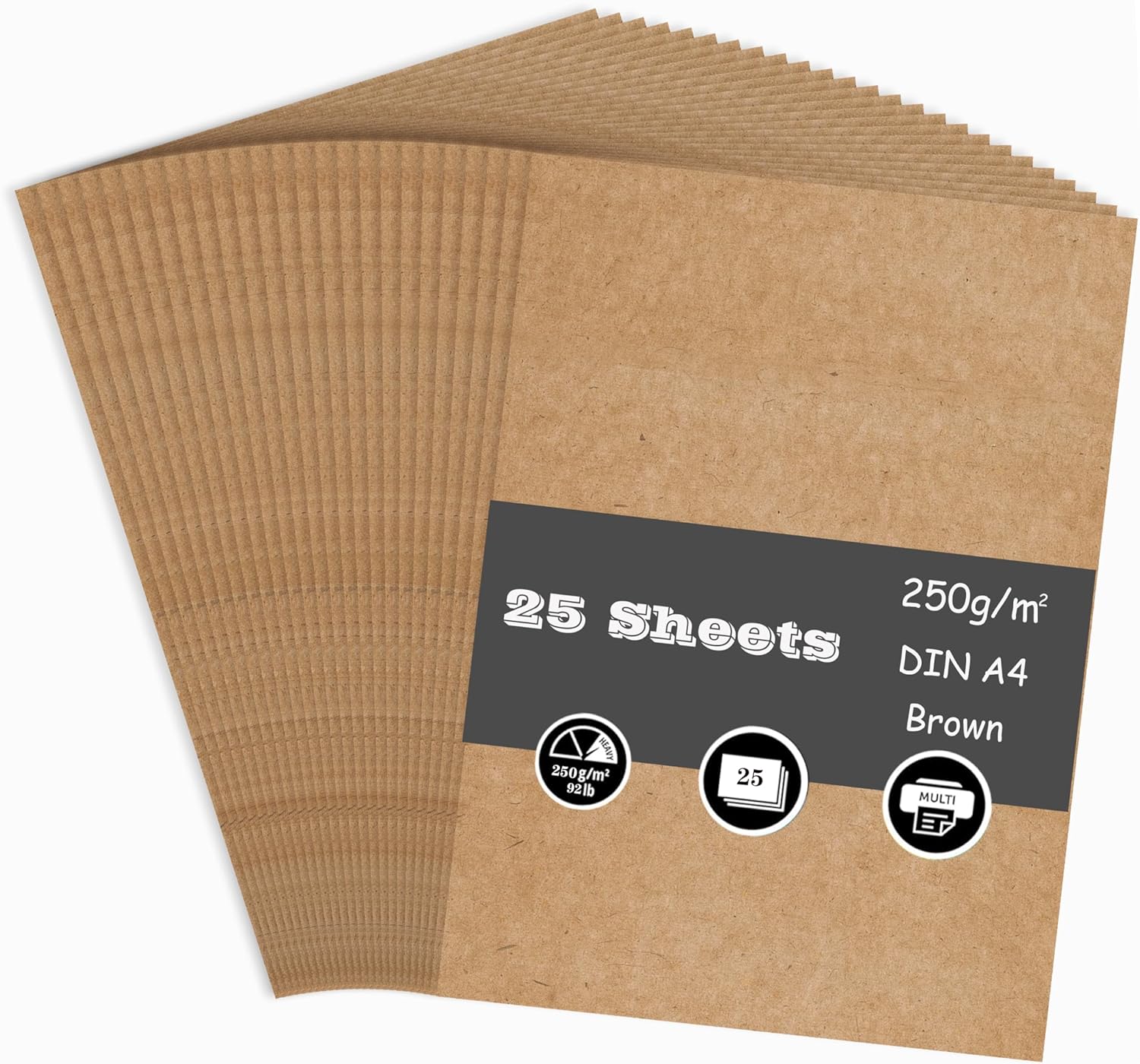 Brown Kraft Card, A4 Card 250GSM Thick Kraft Card Stock for Cards Making, Scrapbook, Office Printing and Arts or Crafts DIY (25 Sheets)