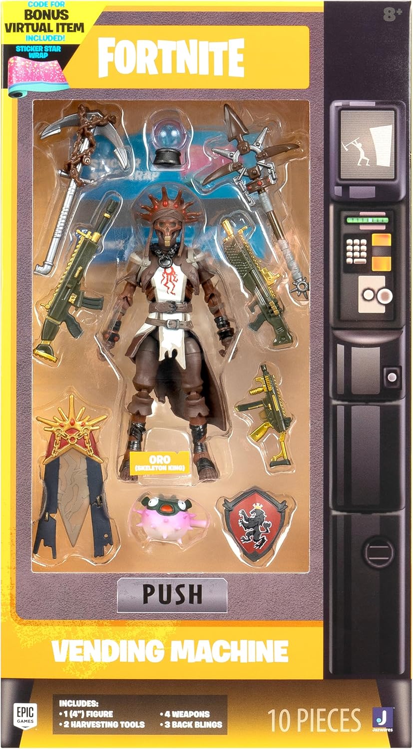 Fortnite Oro (Skeleton King) Vending Machine - 4-Inch Figure with Unique Colorway Plus Accessories in Deluxe Packaging