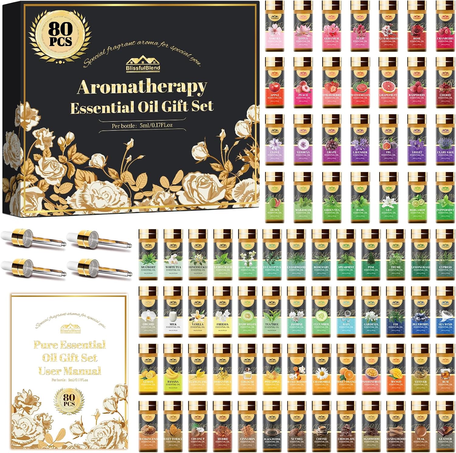 Pure Essential Oils for Diffuser for Home & Hotel, 80PCs x 5ML (0.17oz)