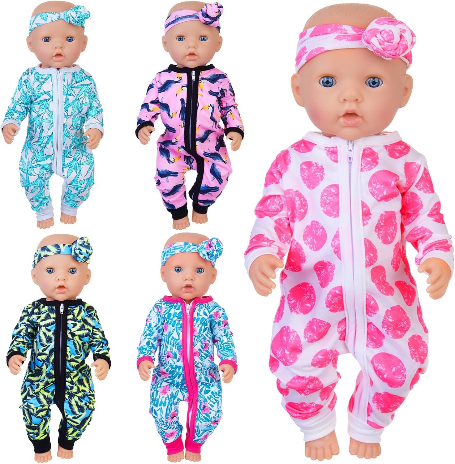 UNICORN ELEMENT 5 Sets 14-18 Inch Baby Doll Clothes Outfits Casual Wear for 17 Inch Baby Doll 10 Pcs Girl Doll Clothes and Headbands for 15-18 Inch Doll