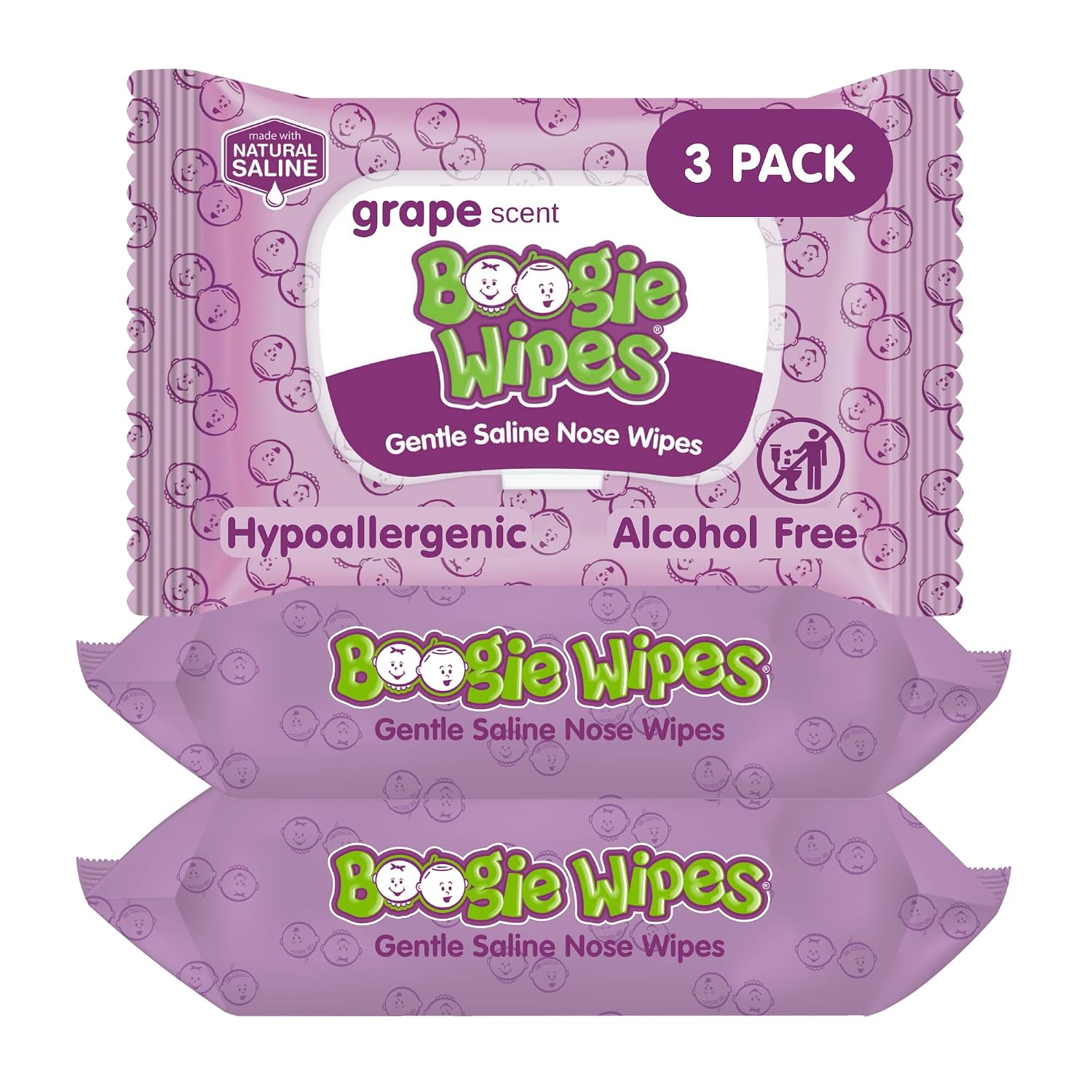 Boogie Saline Nose Wipes Grape Scent - 90 Count