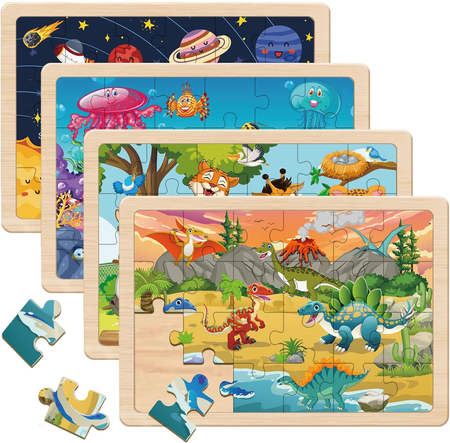 Puzzles for Kids Ages 4-6, 4 Packs 24 Piece Wooden Jigsaw Puzzles for Toddlers 5-8 Preschool Educational Puzzles Boards Toys Gifts for 4 5 6 7 8 Boys Girls