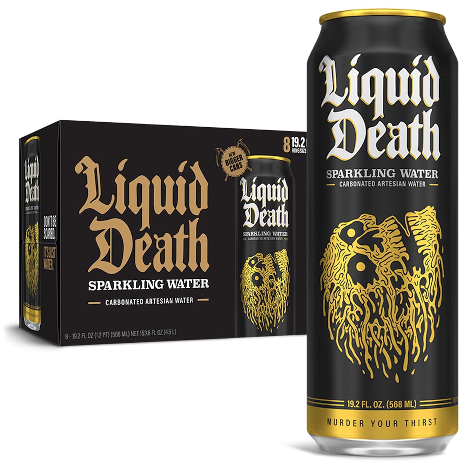 Liquid Death, Sparkling Mountain Water, 8-Pack (19.2oz Cans), Real Mountain Source, Infinitely Recyclable Ice-Cold Cans, American Made