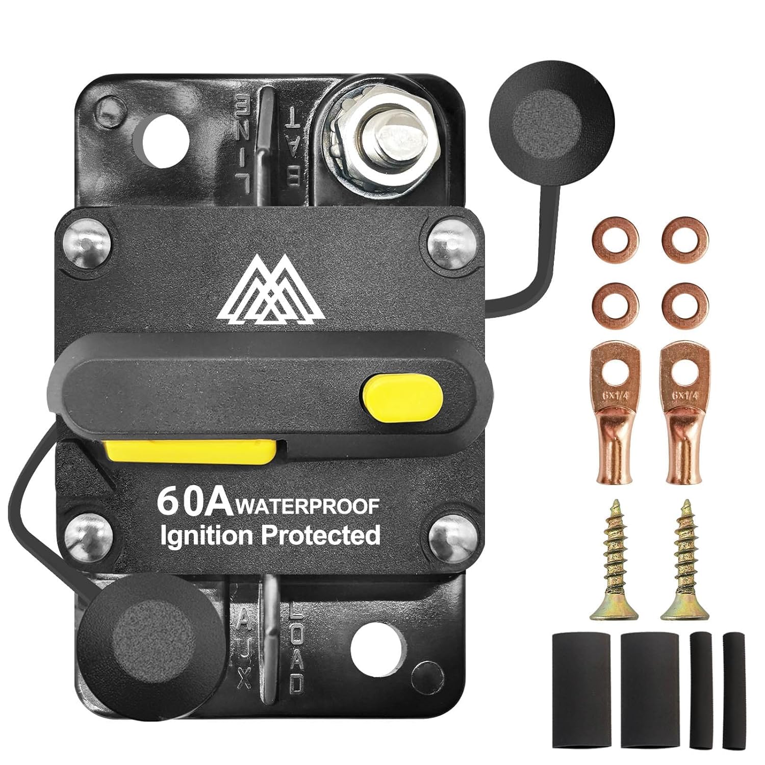 60A Waterproof 60 Amp Circuit Breaker Box for Trolling Motor Marine Boat ATV Vehicles Stereo Audio Solar Battery System with Manual Reset Inline Fuse IP67 60 Amp Breaker 12-48V DC