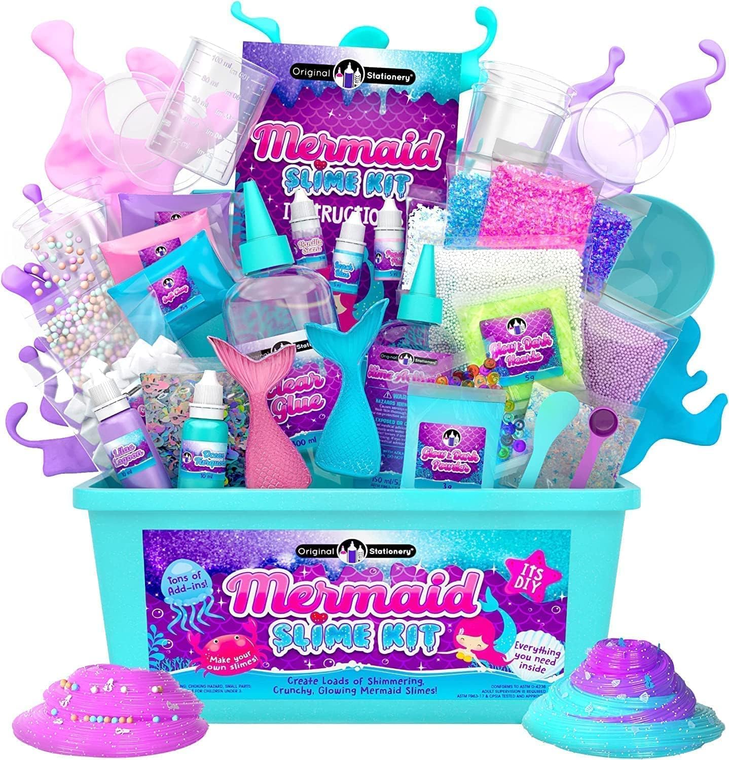 Original Stationery Mermaid Slime Kit - 35-Piece Glow in The Dark Slime with Glitter, Foam & Butter, Ocean Creations & Birthday Present for Girls