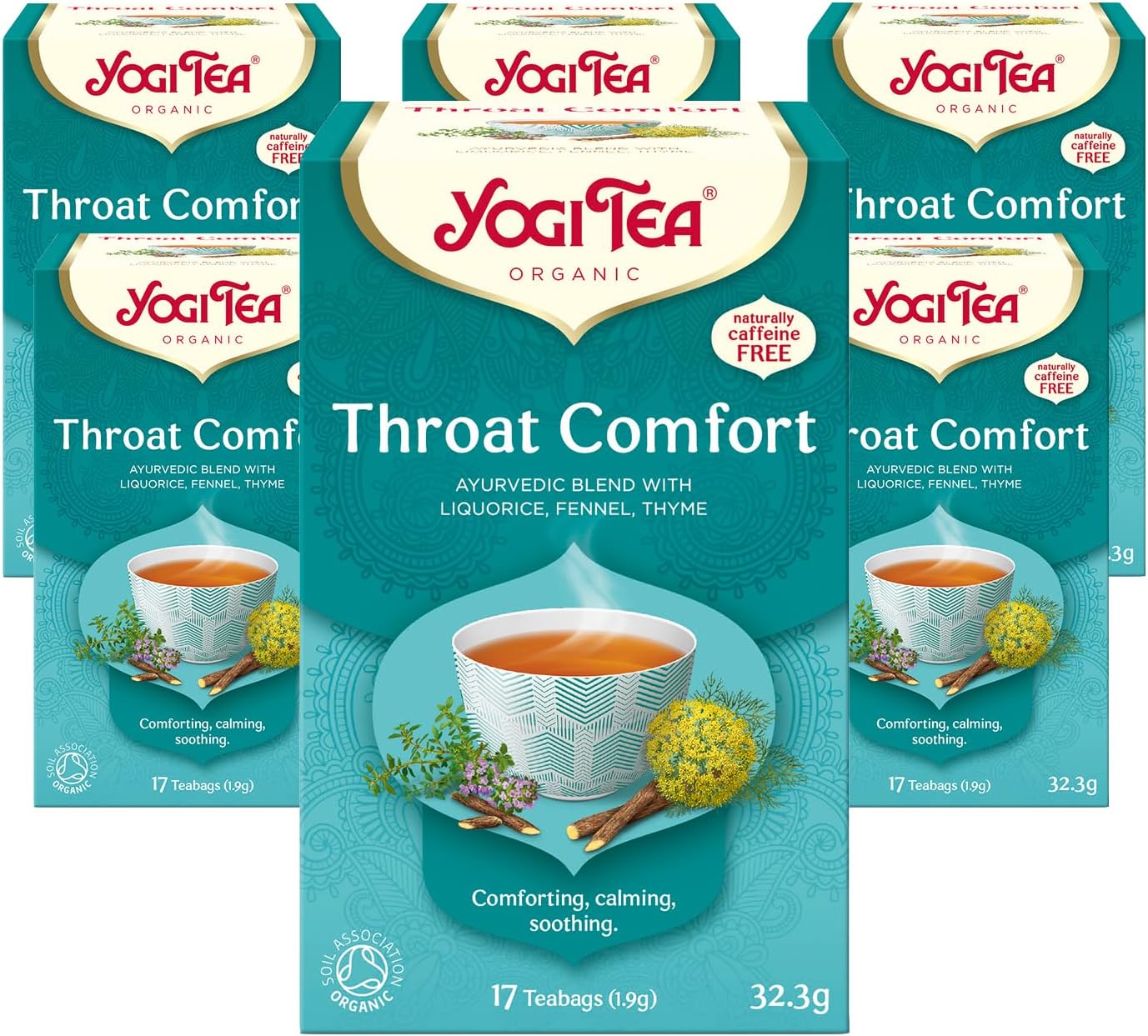 Yogi Tea, Throat Comfort, Organic Herbal Tea, Naturally Caffeine Free, Blend of Liquorice, Fennel and Thyme, 6 Packs x 17 Tea Bags (102 Teabags Total)