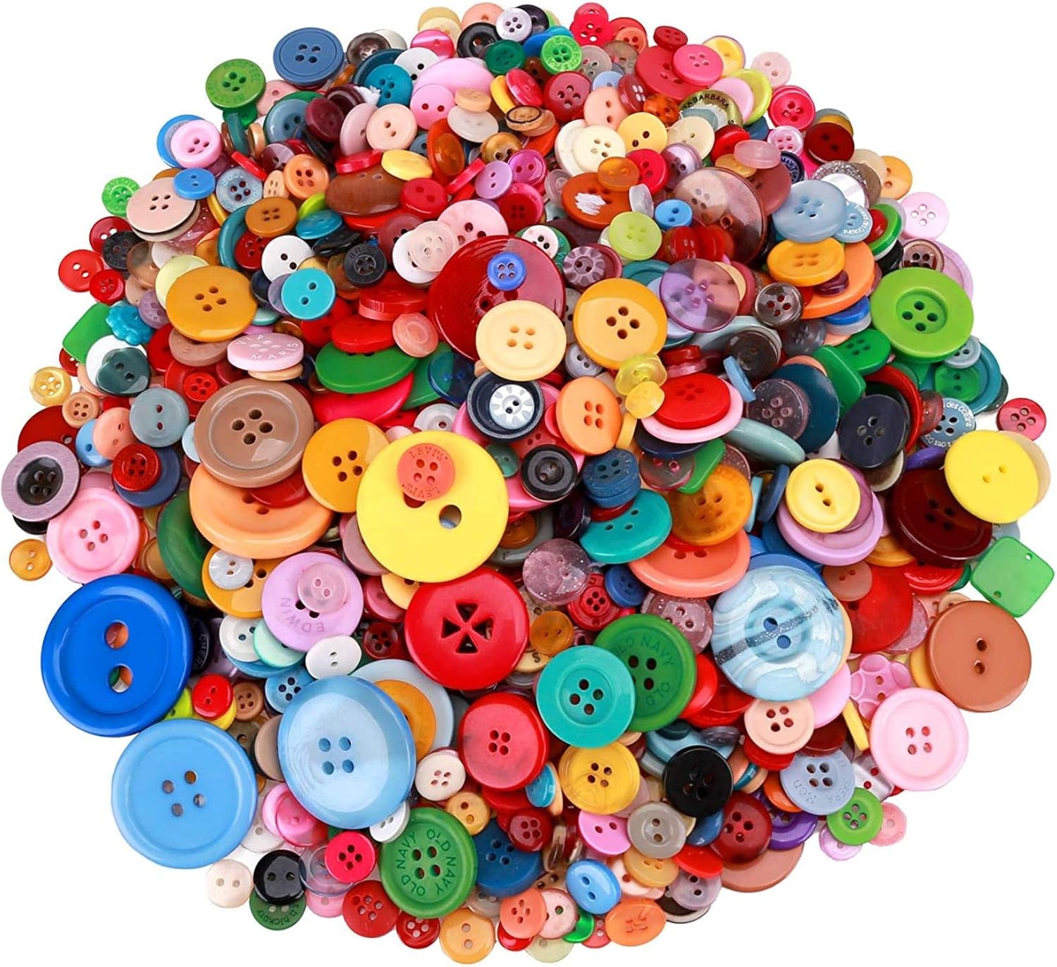 Greentime 1500 pcs Round Resin Buttons Mixed Color Assorted Sizes for Crafts Sewing DIY Manual Button Painting DIY Handmade Ornament Buttons Easter Egg Fillers Decorative, 2 Holes and 4 Holes