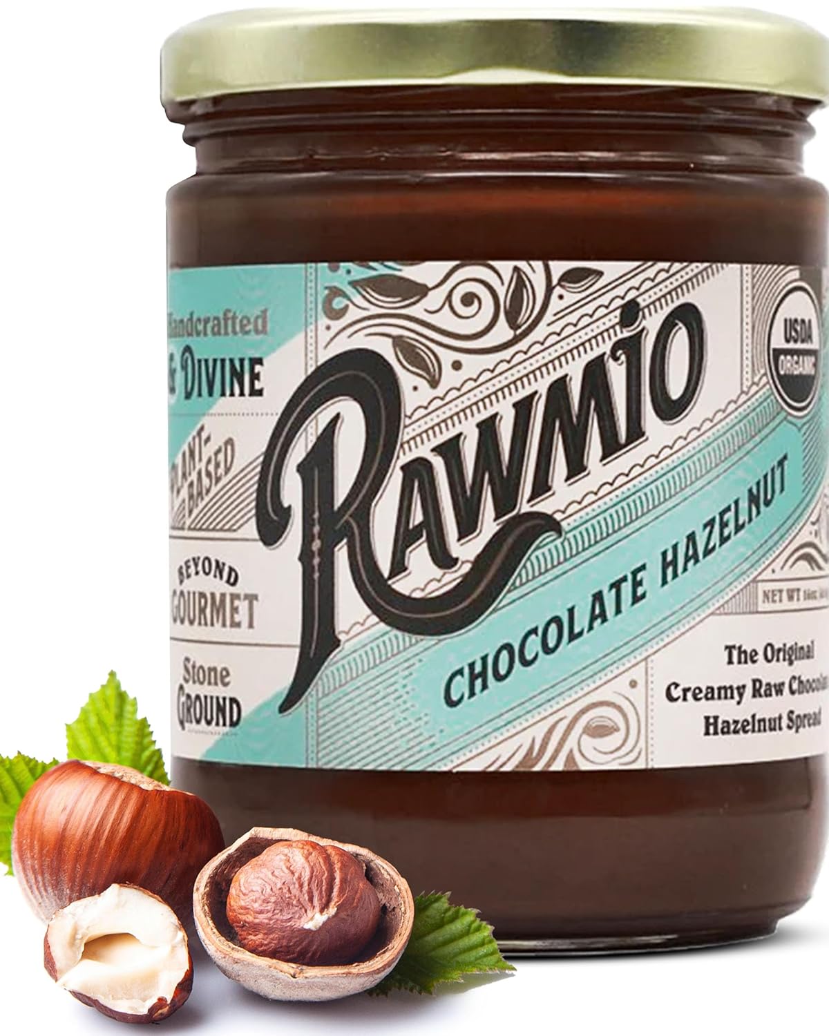 Rawmio Chocolate Hazelnut Spread - Stone-Ground Choco Hazelnut Butter with Dietary Fiber, Iron, & Calcium - Decadent Chocolate Spread for Snacking - 16 oz, Pack of 1