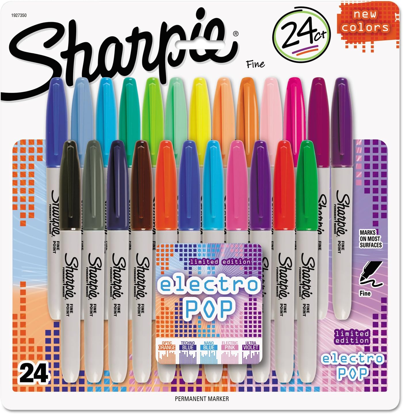 Sharpie Electro Pop Permanent Markers, Fine Tip, Marker Set, Assorted Colors, 24 Count - Coloring, Drawing, Art, Markers, Writing