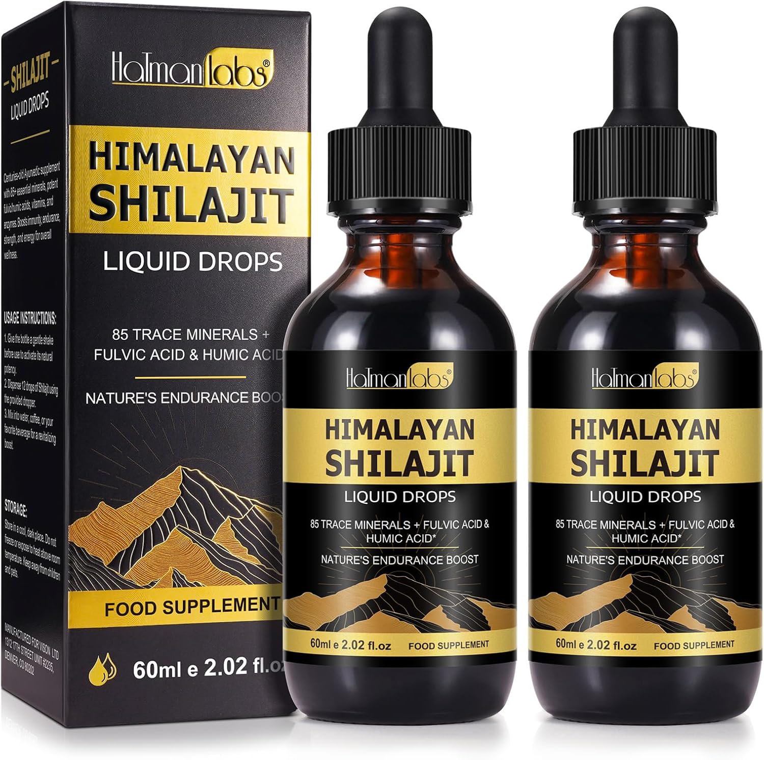 Shilajit Pure Himalayan Organic Resin Drop, Pure Himalayan Shilajit Resin Liquid Gold Supplement, Shilajit Organic Drop Rich in 85+ Trace Minerals, Shilajit for Men & Women (2.02 Fl Oz (Pack of 2))